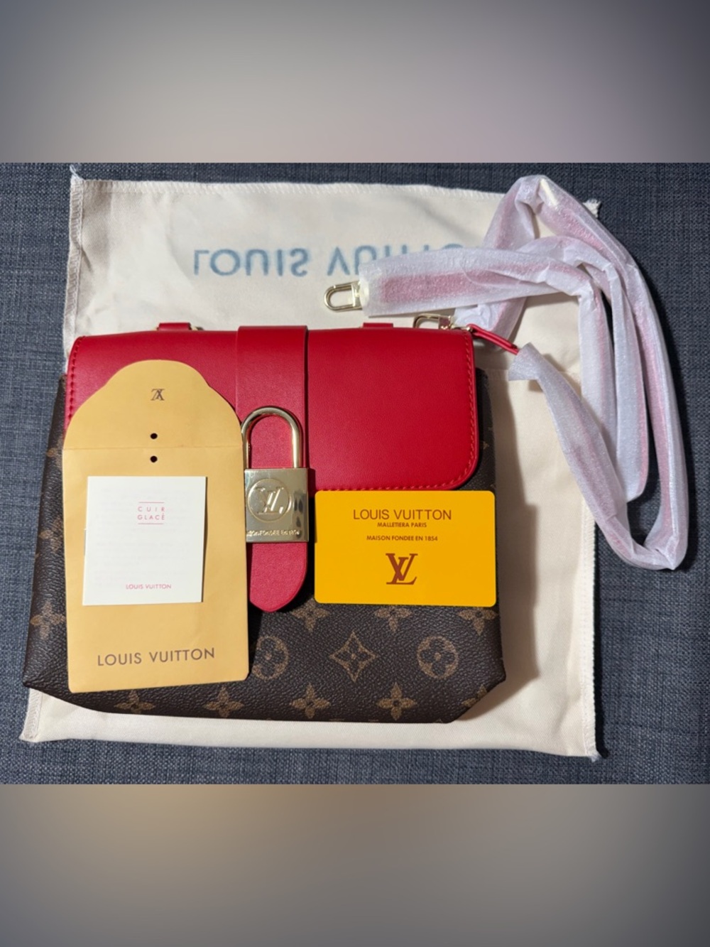 Louis Vuitton Red Top Handle Satchel with Monogram Canvas - Picture 3 of 5